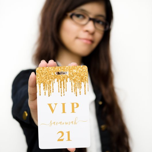 Verjaardag wit goud glitterspetters monogram vip  badge