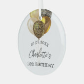 Verjaardag wit goud luipaard ballonnen naam glas ornament (Voorkant links)