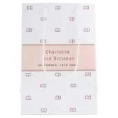 Verjaardag wit rose goud monogram patroon modern medium cadeauzakje (Achterkant)