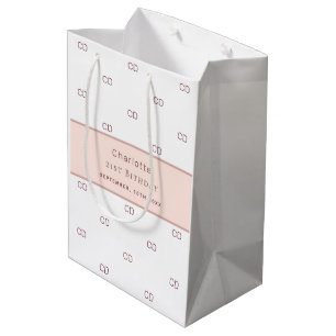Verjaardag wit rose goud monogram patroon modern medium cadeauzakje