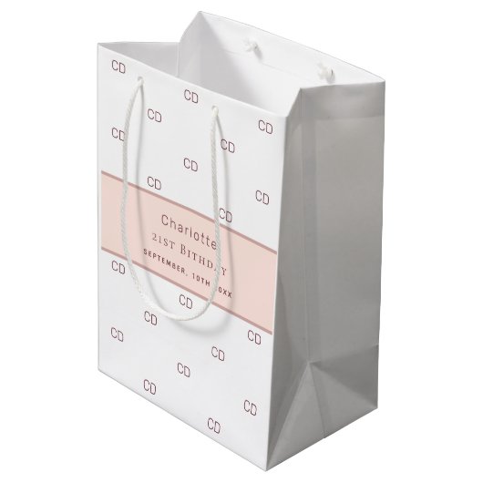 Verjaardag wit rose goud monogram patroon modern medium cadeauzakje (Achterkant Gekanteld)