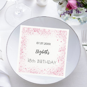Verjaardag wit roze glitter meisjesnaam servet