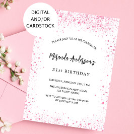 Verjaardag wit roze glitter schittert elegant kaart