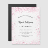 Verjaardag wit roze glitters glans luxe magnetische uitnodiging (Voorkant / Achterkant)