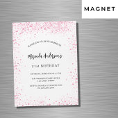 Verjaardag wit roze glitters glans luxe magnetische uitnodiging