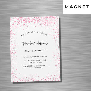 Verjaardag wit roze glitters glans luxe magnetische uitnodiging