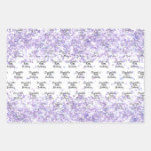 Verjaardag wit violet lavendel glitter naam inpakpapier vel (Voorkant)