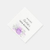 Verjaardag wit violette bloemen zilver servet (Hoek)