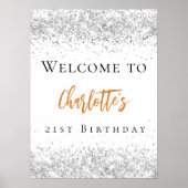 Verjaardag wit zilver goud welkom poster (Voorkant)