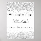 Verjaardag wit zilveren glitter welkom poster (Voorkant)