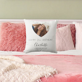 Verjaardag wit zwart foto naam script kussen