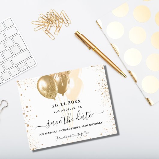 Verjaardag witgouden ballonnen slaan de datumkaart