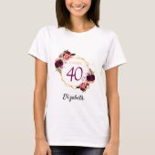 Verjaardag witgouden bordeaux bloemen t-shirt (Voorkant)