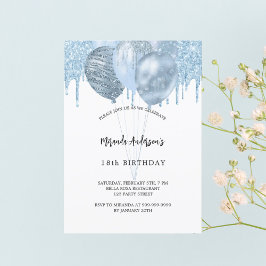 Verjaardag witte blauwe ballonnen glitter druppels kaart