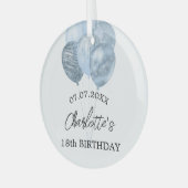 Verjaardag witte blauwe ballonnen naam glas ornament (Voorkant links)