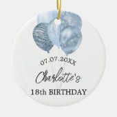 Verjaardag witte blauwe ballonnen naam keramisch ornament (Voorkant)
