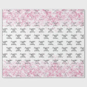 Verjaardag witte blos roze glitters naam cadeaupapier (Vlak)