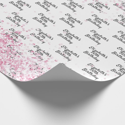 Verjaardag witte blos roze glitters naam cadeaupapier (Hoek)