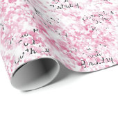 Verjaardag witte blos roze glitters naam cadeaupapier (Rol Hoek)