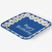 Verjaardag Witte Daisy Border op Blauw Papieren Bordje (Gebogen)