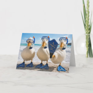 Verjaardag Witte Eenden met Snorkelapparatuur Kaart