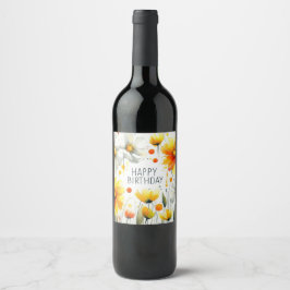 verjaardag witte en gele bloemen wijnlabels wijn etiket