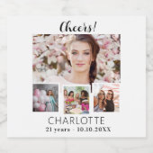 Verjaardag witte foto collage gejuich sparkling wijnetiket (Enkel label)