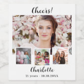 Verjaardag witte foto collage gejuich wijn etiket (Enkel label)