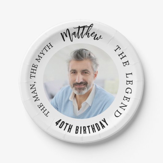 Verjaardag witte foto man myth legende papieren bordje (Voorkant)