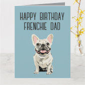 Verjaardag- Witte Franse bulldog, Frenchie Vader Kaart (Gele Bloem)