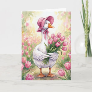 Verjaardag Witte Gans Met Roze Tulpen Kaart