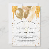 Verjaardag witte gouden ballonnen glitters droppen kaart (Voorkant)