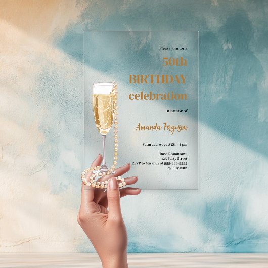 Verjaardag witte gouden bubbelende wijn parels hel acryl uitnodigingen
