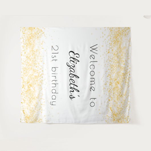 Verjaardag witte gouden glitters naam elegante ver wandkleed (Voorkant (horizontaal))