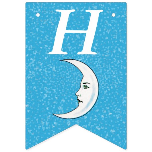 Verjaardag Witte Halve Maan Met Gezicht Sterren Aq Vlaggetjes (Eerste vlag)