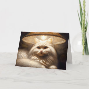 Verjaardag Witte kat Zittend In Warme Lamp Kaart