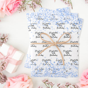 Verjaardag witte lichtblauwe confetti schittering  inpakpapier vel