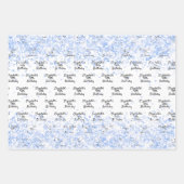 Verjaardag witte lichtblauwe confetti schittering  inpakpapier vel (Voorkant 3)