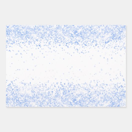 Verjaardag witte lichtblauwe confetti schittering  inpakpapier vel (Voorkant 2)