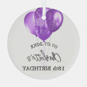 Verjaardag witte paarse ballonnen naam glas ornament (Achterkant)