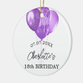 Verjaardag witte paarse ballonnen naam keramisch ornament (Links)
