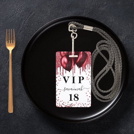 Verjaardag witte rode ballonnen glitters vip badge