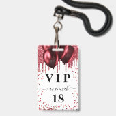 Verjaardag witte rode ballonnen glitters vip badge (Voorzijde met lanyard)