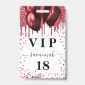 Verjaardag witte rode ballonnen glitters vip badge (Voorzijde)