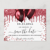 Verjaardag witte rode glitterballonnen met uitzond aankondigingskaart (Voorkant)