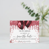 Verjaardag witte rode glitterballonnen met uitzond aankondigingskaart (Staand voorkant)