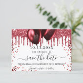 Verjaardag witte rode glitters glitters ballonnen save the date (Staand voorkant)