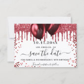 Verjaardag witte rode glitters glitters ballonnen save the date (Voorkant)