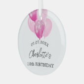 Verjaardag witte roze ballonnen naam glas ornament (Voorkant links)