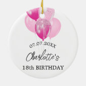 Verjaardag witte roze ballonnen naam keramisch ornament (Achterkant)